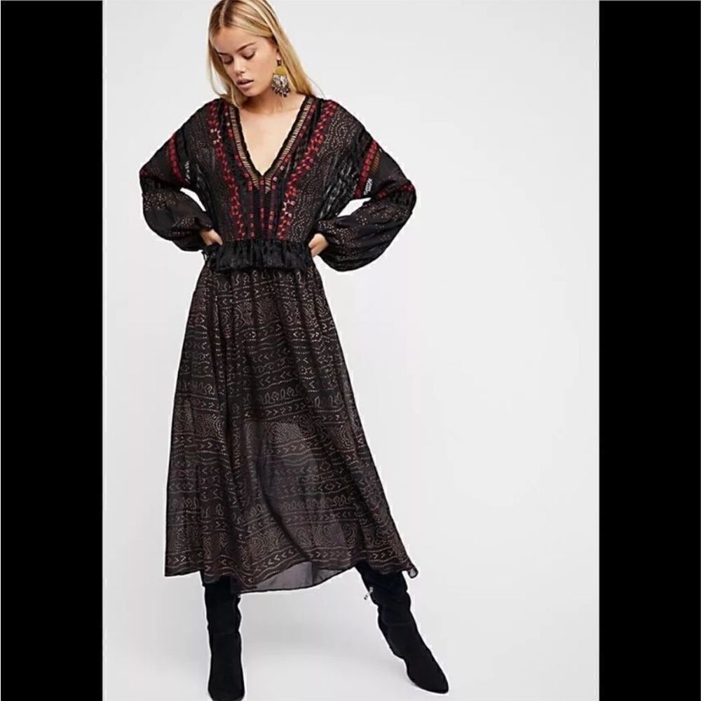 Free People Starry Night Velvet Ruffle Maxi Dress Size XS